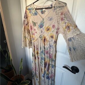 NWOT ORIGAMI lace lined BOHEMIAN WESTERN Maxi Dress - Size S